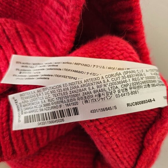 Zara Pink Cropped Cable Knit Sweater V Neck Collared Long Slv Womens XS Pink NEW - Picture 7 of 7